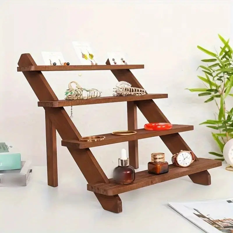 4‑Tier Wooden Display Stand – Heavy‑Duty Tiered Shelf for Jewelry, Cupcakes, Décor & Retail Organization