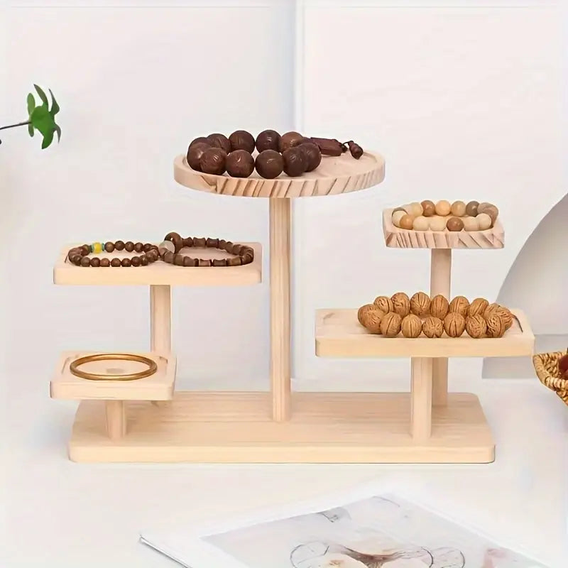 Rustic 3‑Tier Wooden Display Stand – Handcrafted Organizer for Jewelry, Plants, Crystals, & Small Décor