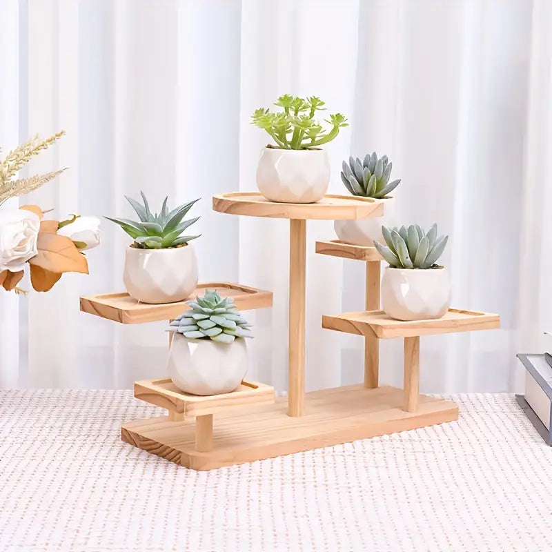 Rustic 3‑Tier Wooden Display Stand – Handcrafted Organizer for Jewelry, Plants, Crystals, & Small Décor