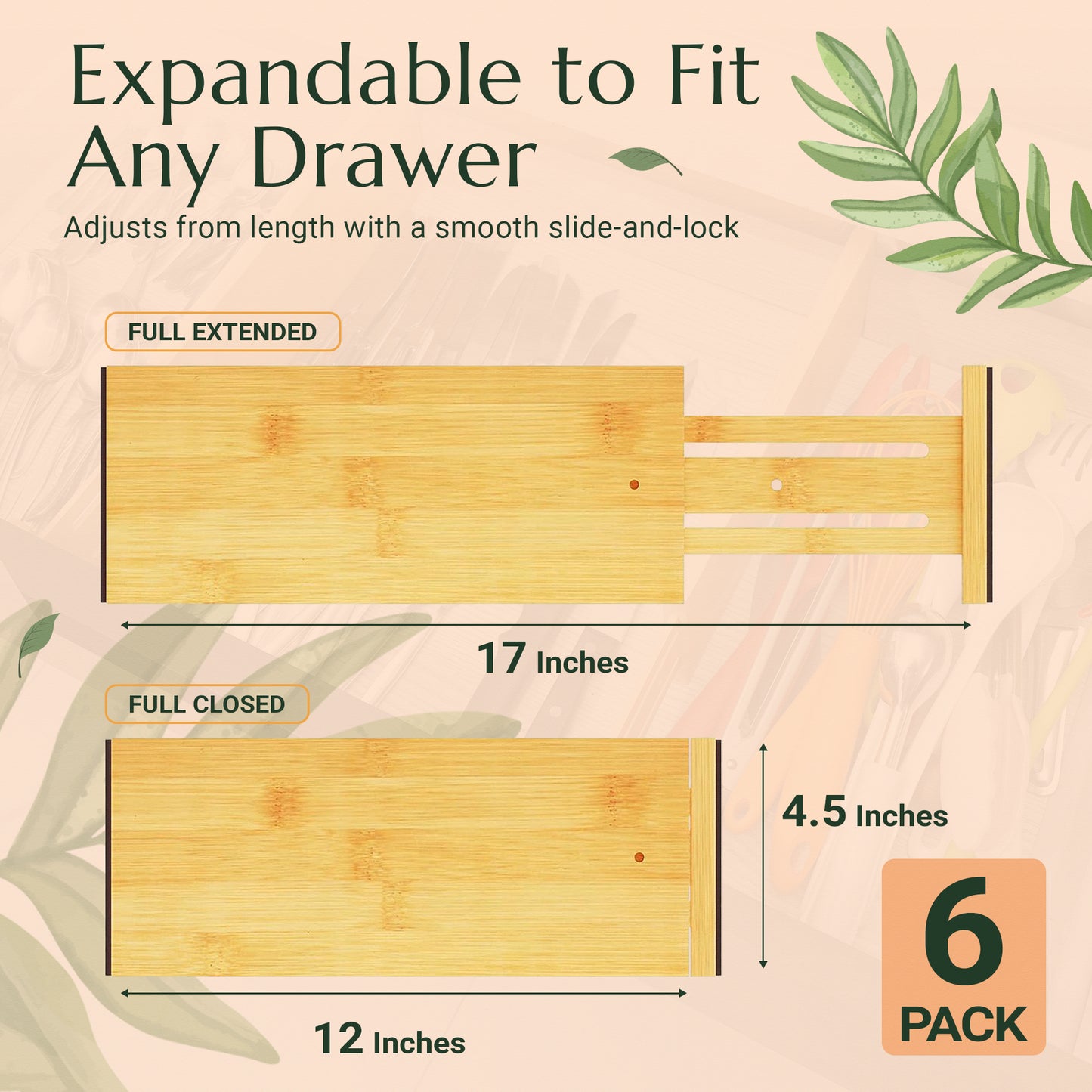 Expandable Bamboo Drawer Organizers – 6-Pack Divider Set for Clothes, Utensils & Office Drawers
