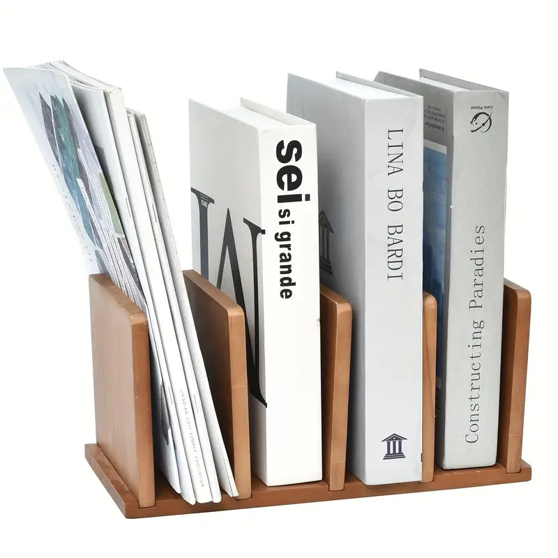 Wooden 4‑Slot Desk File Organizer with Mail Sorter – Desktop Document Holder for Office & Home