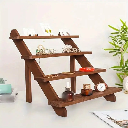 4‑Tier Wooden Display Stand – Heavy‑Duty Tiered Shelf for Jewelry, Cupcakes, Décor & Retail Organization