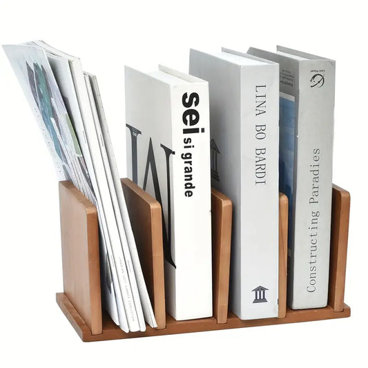 Wooden 4‑Slot Desk File Organizer with Mail Sorter – Desktop Document Holder for Office & Home